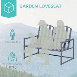 Outsunny 2 Seat Steel Patio Garden Bench Chair Slat Design Backyard Porch, Grey - thumbnail 4