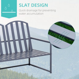 Outsunny 2 Seat Steel Patio Garden Bench Chair Slat Design Backyard Porch, Grey - thumbnail 5