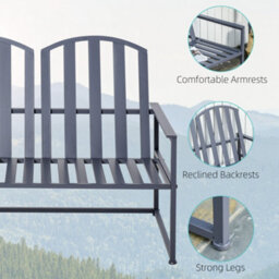 Outsunny 2 Seat Steel Patio Garden Bench Chair Slat Design Backyard Porch, Grey - thumbnail 6