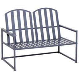 Outsunny 2 Seat Steel Patio Garden Bench Chair Slat Design Backyard Porch, Grey - thumbnail 2