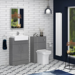 Royal Bathrooms Elena 600mm Indigo Grey Gloss Floor Standing Bathroom Vanity Unit With 2 Door Cabinet Storage Semi Recessed Basin - thumbnail 3