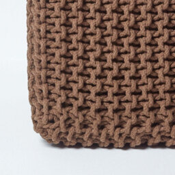 Homescapes Chocolate Brown Cube Cotton Knitted Pouffe Footstool - thumbnail 4
