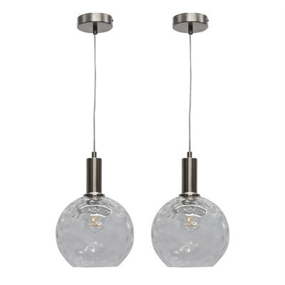 First Choice Lighting Set Of 2 Barnum - Clear Dimple Glass Globe Satin Nickel Deco Pendants - image 1