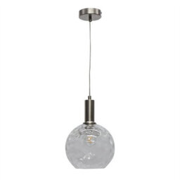 First Choice Lighting Set Of 2 Barnum - Clear Dimple Glass Globe Satin Nickel Deco Pendants - thumbnail 2