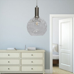 First Choice Lighting Set Of 2 Barnum - Clear Dimple Glass Globe Satin Nickel Deco Pendants - thumbnail 5