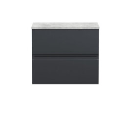 Hudson Reed Urban Soft Black Wall Hung 2 Drawer Vanity Unit And Laminate Worktop With Silent Close, 522 X 610 X 390