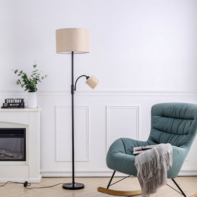 Living And Home 177Cm Black Metal E27 Base Fabric Lampshade Mother&child Floor Light Floor Lamp With Individual Switch - image 1