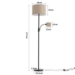 Living And Home 177Cm Black Metal E27 Base Fabric Lampshade Mother&child Floor Light Floor Lamp With Individual Switch - thumbnail 9