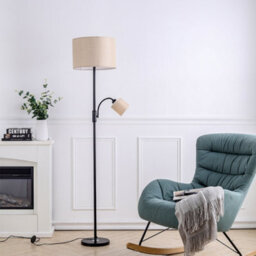 Living And Home 177Cm Black Metal E27 Base Fabric Lampshade Mother&child Floor Light Floor Lamp With Individual Switch - thumbnail 1