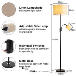 Living And Home 177Cm Black Metal E27 Base Fabric Lampshade Mother&child Floor Light Floor Lamp With Individual Switch - thumbnail 3