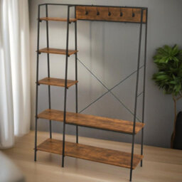 Rafaelo Mobilia Industrial Coat Hanger Stand With Shoe Storage Rustic Brown - thumbnail 6