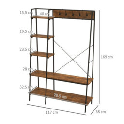 Rafaelo Mobilia Industrial Coat Hanger Stand With Shoe Storage Rustic Brown - thumbnail 7