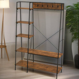 Rafaelo Mobilia Industrial Coat Hanger Stand With Shoe Storage Rustic Brown - thumbnail 5