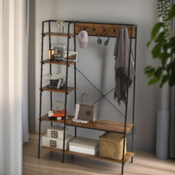Rafaelo Mobilia Industrial Coat Hanger Stand With Shoe Storage Rustic Brown - thumbnail 1