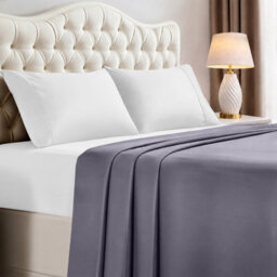 Oxford Homeware Grey Flat Sheet 100% Egyptian Cotton 200 Thread Count Soft Easy Care Bedding Sheet (W)270Cmx(L)298Cm (King)