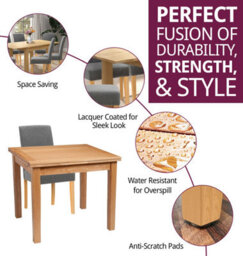 Hallowood Furniture Waverly Oak Small Extending Table With 6 Upholstered Straight Back Grey Chair With Oak Legs - thumbnail 2