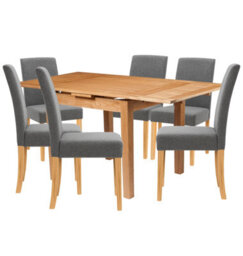 Hallowood Furniture Waverly Oak Small Extending Table With 6 Upholstered Straight Back Grey Chair With Oak Legs - thumbnail 8