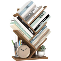 Songmics Five-Tier Tree Bookcase, Standing Corner Bookshelf, Space-Saving Storage, Bedroom Living Room Organizer, Rustic Brown - thumbnail 6