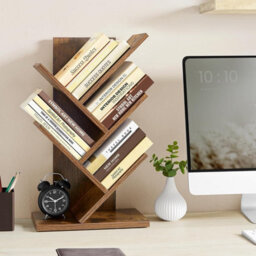Five-Tier Tree Bookcase, Standing Corner Bookshelf, Space-Saving Storage, Bedroom Living Room Organizer, Rustic Brown
