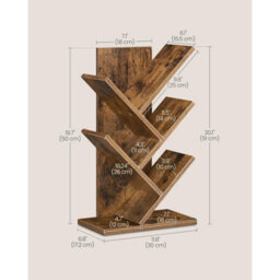 Songmics Five-Tier Tree Bookcase, Standing Corner Bookshelf, Space-Saving Storage, Bedroom Living Room Organizer, Rustic Brown - thumbnail 2