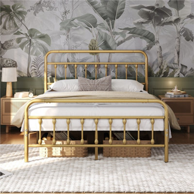 Yaheetech Antique Gold King Size Metal Platform Bed Frame With High Headboard And Footboard - image 1
