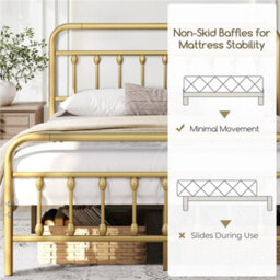 Yaheetech Antique Gold King Size Metal Platform Bed Frame With High Headboard And Footboard - thumbnail 8