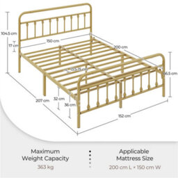 Yaheetech Antique Gold King Size Metal Platform Bed Frame With High Headboard And Footboard - thumbnail 3