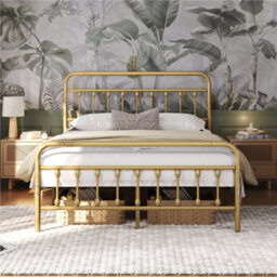Yaheetech Antique Gold King Size Metal Platform Bed Frame With High Headboard And Footboard