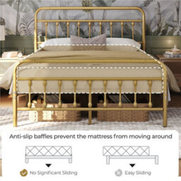 Yaheetech Antique Gold King Size Metal Platform Bed Frame With High Headboard And Footboard - thumbnail 6