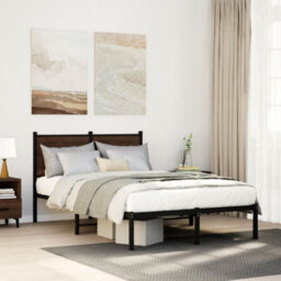 Berkfield Metal Bed Frame Without Mattress Brown Oak 120X190 Cm Small Double - thumbnail 1