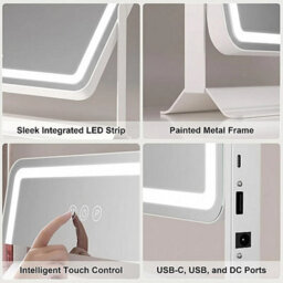 LED Hollywood Vanity Makeup Mirror 60 x 53 cm Dimmable Brightness 3 Light Modes Touch Sensor 360 Swivel - thumbnail 3