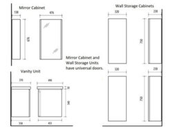 Impact Furniture Wall Hung Bathroom Cabinets Furniture Set 500mm Vanity Sink Unit With Mirror Cabinet And Storage Wall Units Oak Effect Avir - thumbnail 3