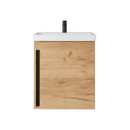 Impact Furniture Wall Hung Bathroom Cabinets Furniture Set 500mm Vanity Sink Unit With Mirror Cabinet And Storage Wall Units Oak Effect Avir - thumbnail 7