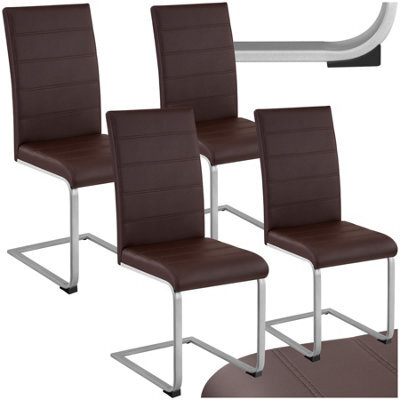 Tectake Set Of 4 Dining Chairs - Cantilevered, High Backrest, Flat Steel Frame - Brown - image 1