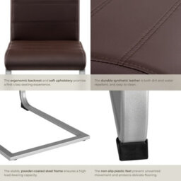 Tectake Set Of 4 Dining Chairs - Cantilevered, High Backrest, Flat Steel Frame  - Brown - thumbnail 5