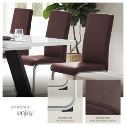 Tectake Set Of 4 Dining Chairs - Cantilevered, High Backrest, Flat Steel Frame  - Brown - thumbnail 4