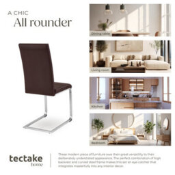 Tectake Set Of 4 Dining Chairs - Cantilevered, High Backrest, Flat Steel Frame  - Brown - thumbnail 7
