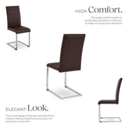 Tectake Set Of 4 Dining Chairs - Cantilevered, High Backrest, Flat Steel Frame  - Brown - thumbnail 3