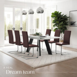 Tectake Set Of 4 Dining Chairs - Cantilevered, High Backrest, Flat Steel Frame  - Brown - thumbnail 8