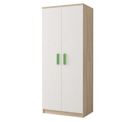 Arte Smyk Iii 06 White Front Oak Sonoma Carcass Hinged Wardrobe 800mm H1930mm D500mm With Vibrant Lime Green Handles - image 1