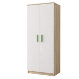 Arte Smyk Iii 06 White Front Oak Sonoma Carcass Hinged Wardrobe 800mm H1930mm D500mm With Vibrant Lime Green Handles - thumbnail 1