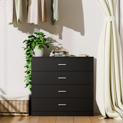 Black Bedroom 4 Chest Of Drawers With Metal Handles,drawer Unit - image 1