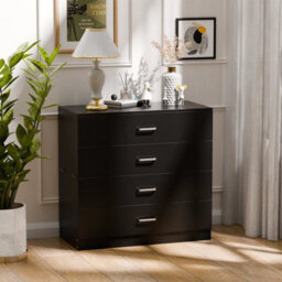 Black Bedroom 4 Chest Of Drawers With Metal Handles,drawer Unit - thumbnail 5