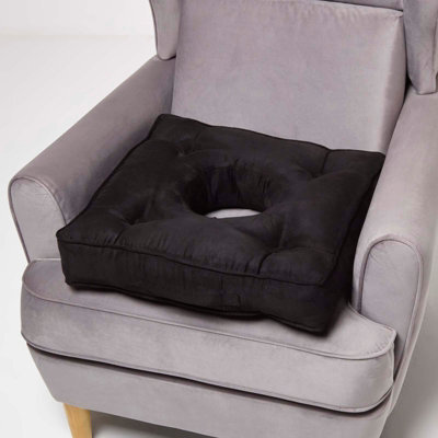 Homescapes Black Faux Suede Coccyx Cushion - image 1