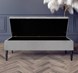 Safar Plain 120Cm Ottoman Storage Bench - Plush Velvet Shoe Bench - Silver Upholstery Footstool With Storage - thumbnail 2