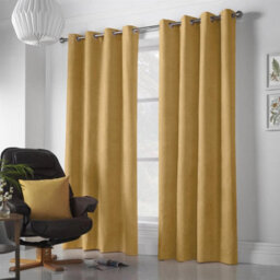 Luxury Living Velvet Chenille Eyelet Curtains Ready Made Pair Ochre