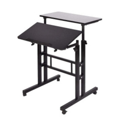 1 X Black 60X60Cm Adjustable Height Desk On Wheels Mobile Standing Computer Table Mdf - image 1