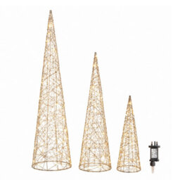 Samuel Alexander Set Of 3 Gold Light Up Gold Christmas Cones Decorations With 120 Warm White Leds - thumbnail 8