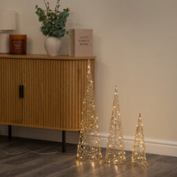 Samuel Alexander Set Of 3 Gold Light Up Gold Christmas Cones Decorations With 120 Warm White Leds - thumbnail 2