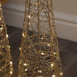 Samuel Alexander Set Of 3 Gold Light Up Gold Christmas Cones Decorations With 120 Warm White Leds - thumbnail 7
